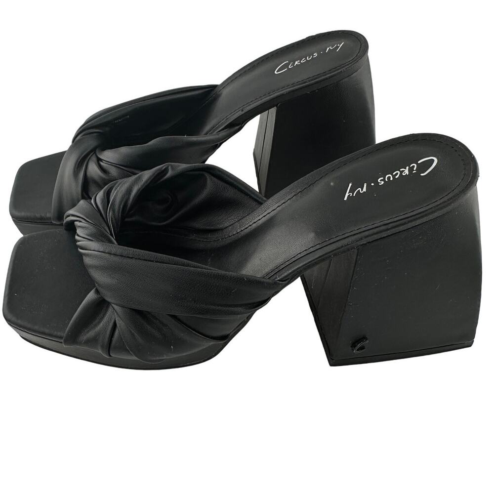 Circus NY Marianna Block Heel Black Vegan Leather Sandals Size 8
